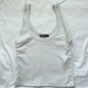 Zara Ribbed Cropped Top White Medium Women